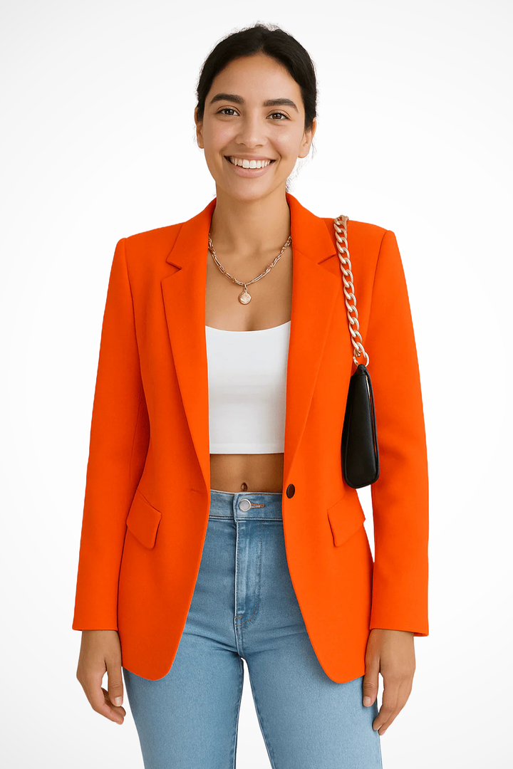 Sorvienne Women's Tailored Blazer Jacket in Orange