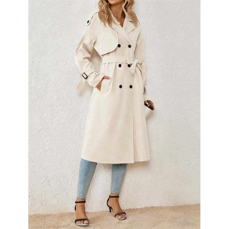 Sorvienne Relaxed Belted Longline Trench Coat in Cream