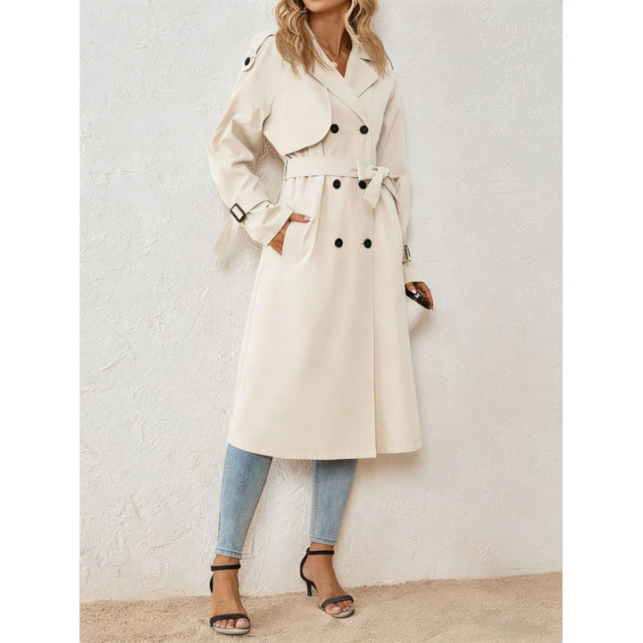 Sorvienne Relaxed Belted Longline Trench Coat in Cream