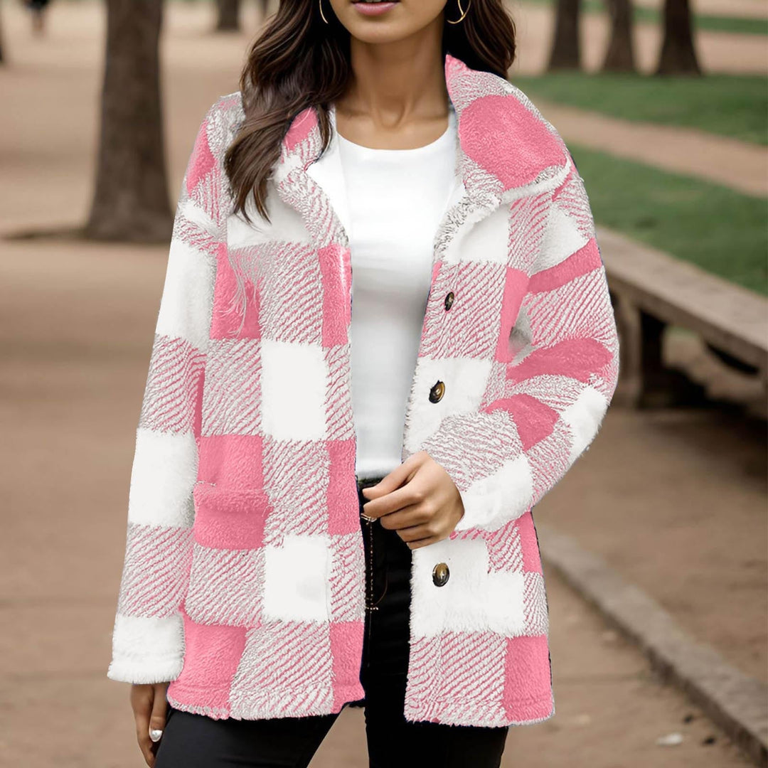Sorvienne Relaxed Borg Check Shacket in Pink