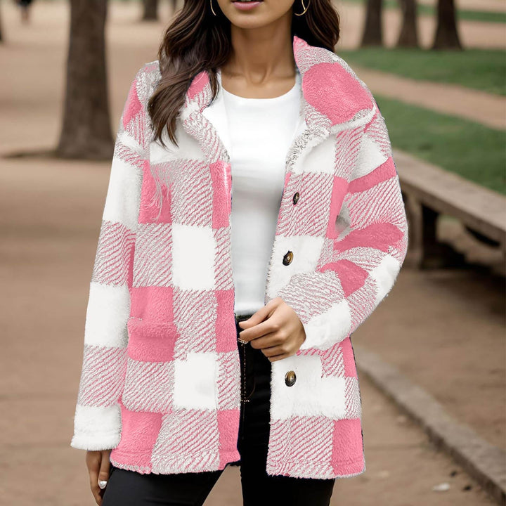 Sorvienne Relaxed Borg Check Shacket in Pink