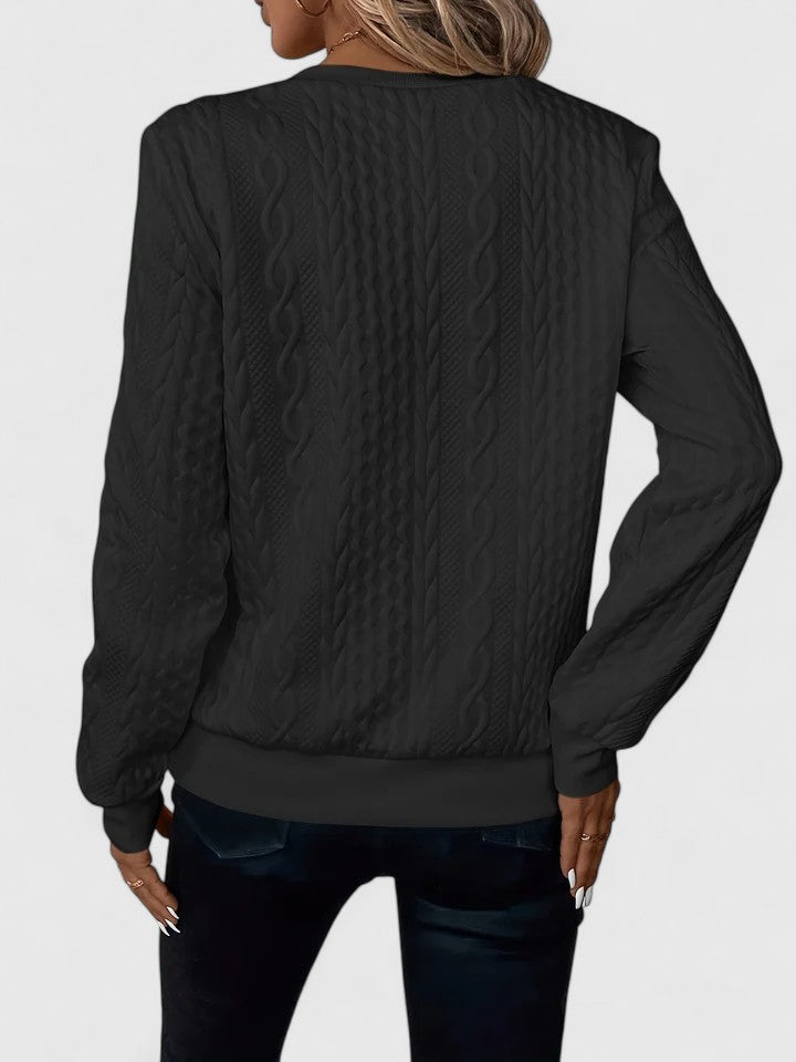 Sorvienne Relaxed Cable Texture Quarter Zip Jumper in Black