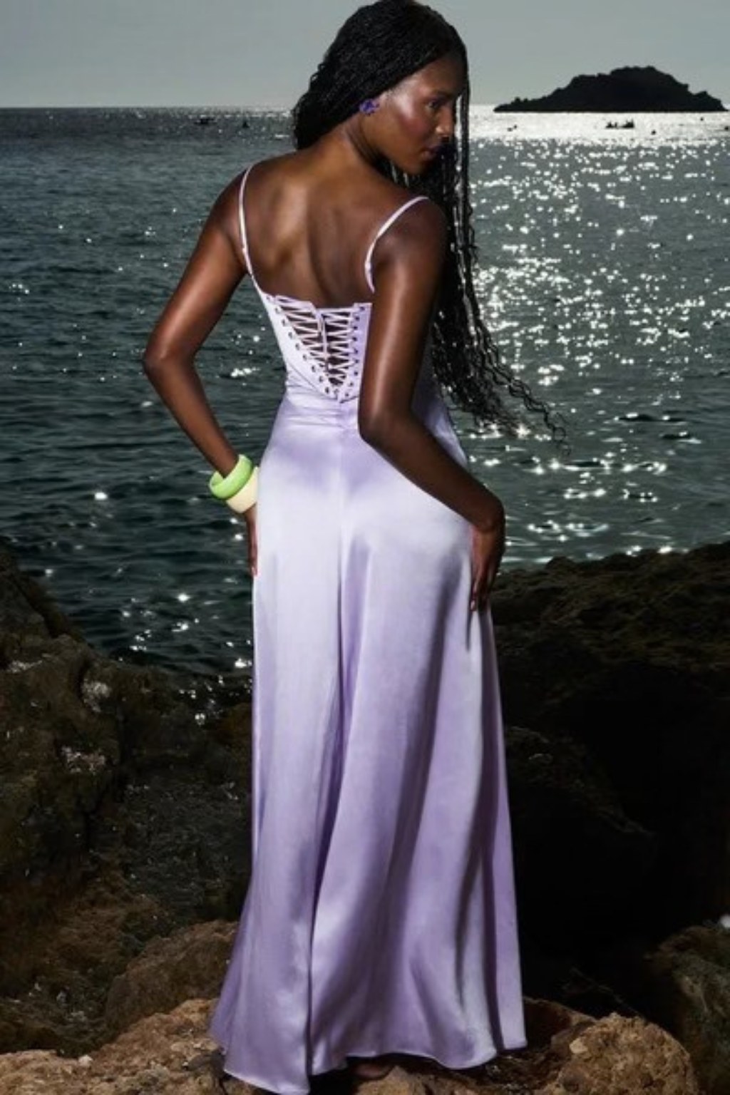Sorvienne Women's Satin Corset Maxi Dress