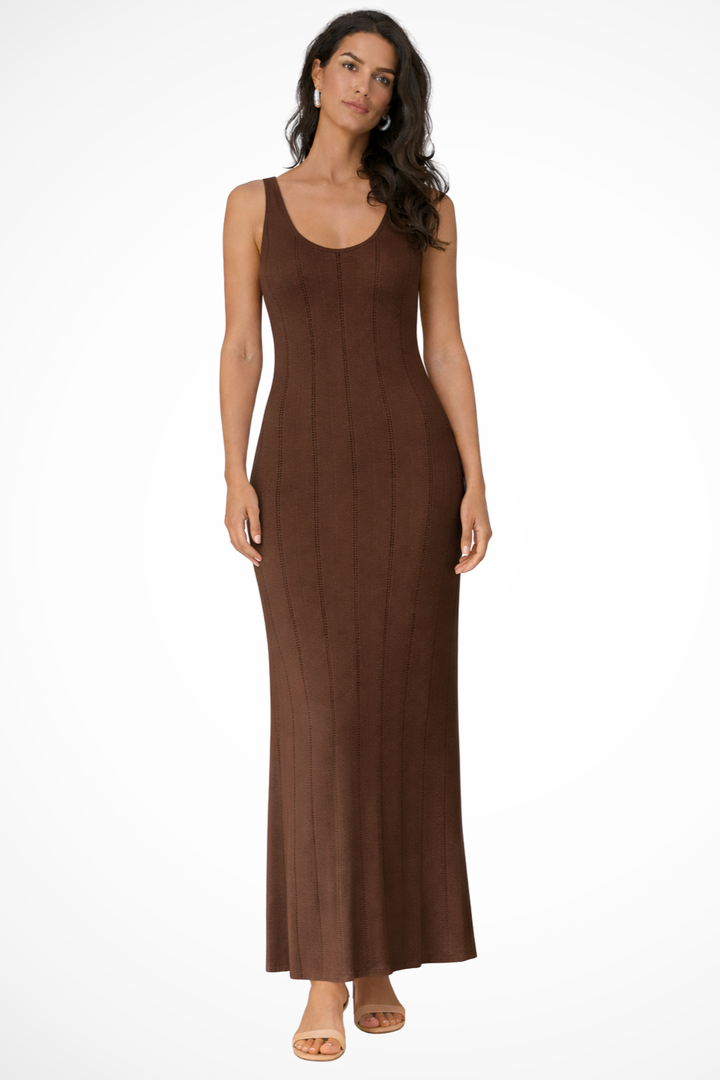 Sorvienne Women's Sleeveless Knit Maxi Dress in Brown