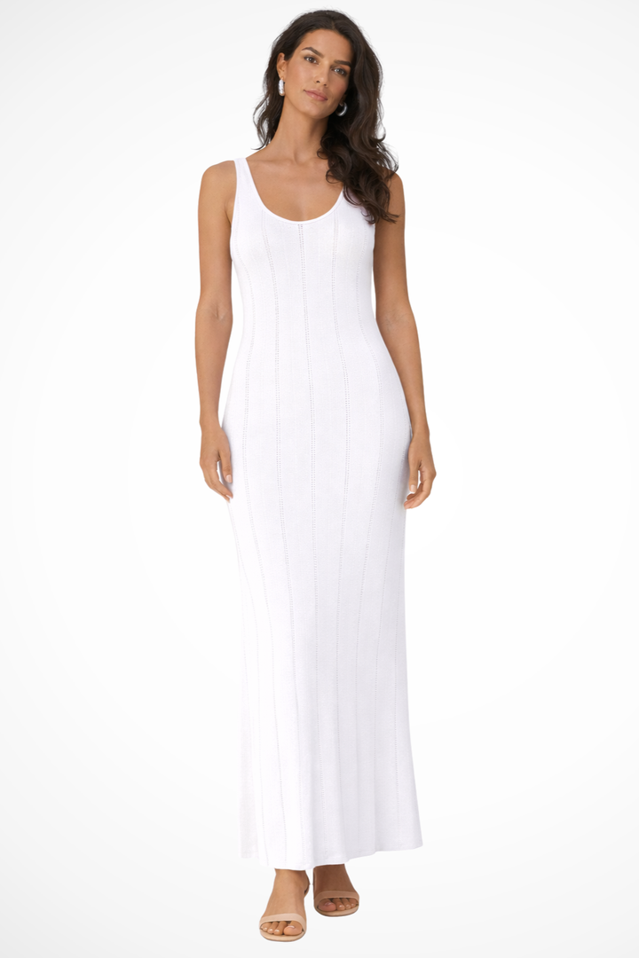 Sorvienne Women's Sleeveless Knit Maxi Dress in White