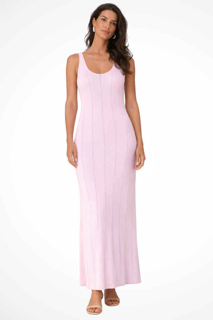 Sorvienne Women's Sleeveless Knit Maxi Dress in Pink