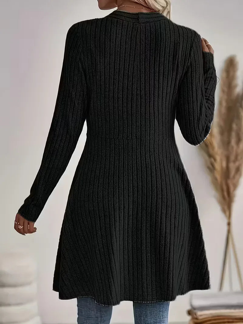 Sorvienne Ribbed Edge to Edge Longline Cardigan in Black