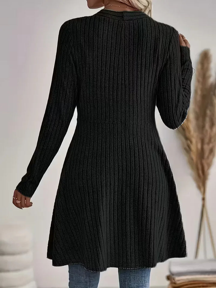Sorvienne Ribbed Edge to Edge Longline Cardigan in Black
