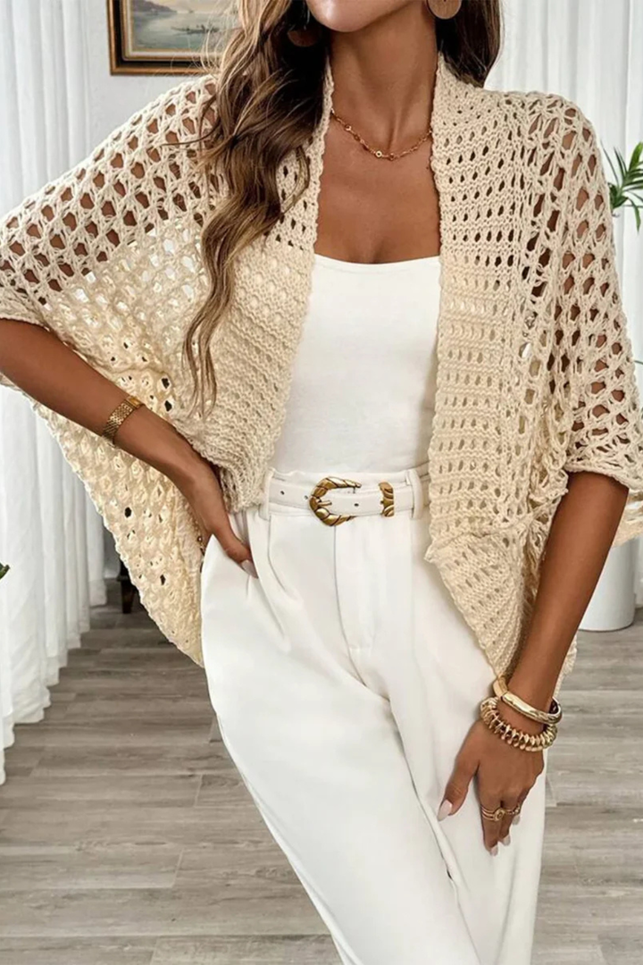 Sorvienne Women's Short Sleeve Crochet Cardigan