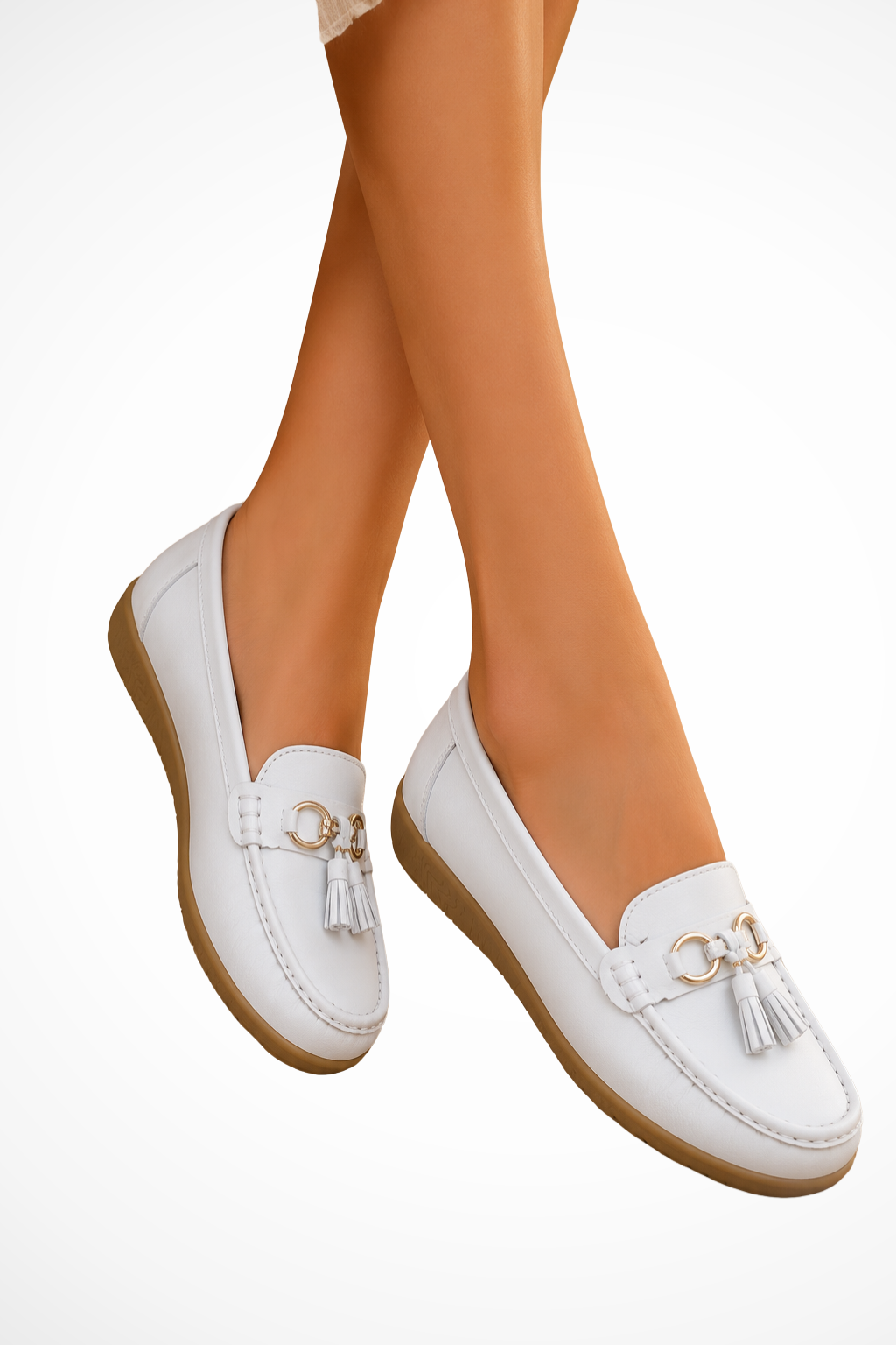Sorvienne Tassel Leather Orthopaedic Loafers in White