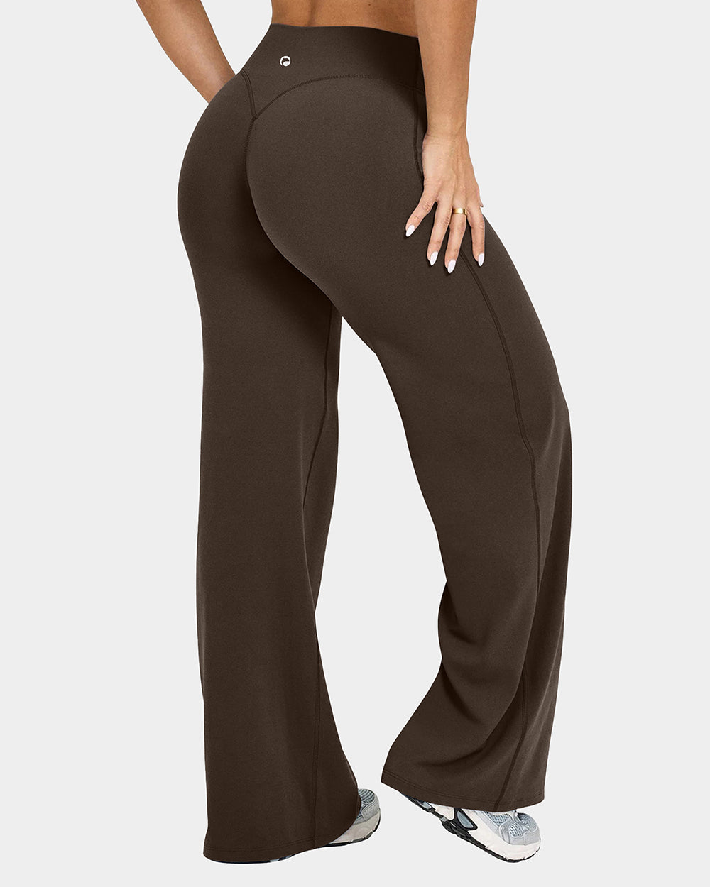 Sorvienne Relaxed High Waisted Flared Leggings in Chocolate