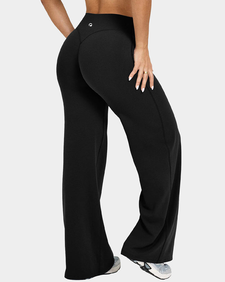 Sorvienne Relaxed High Waisted Flared Leggings in Black