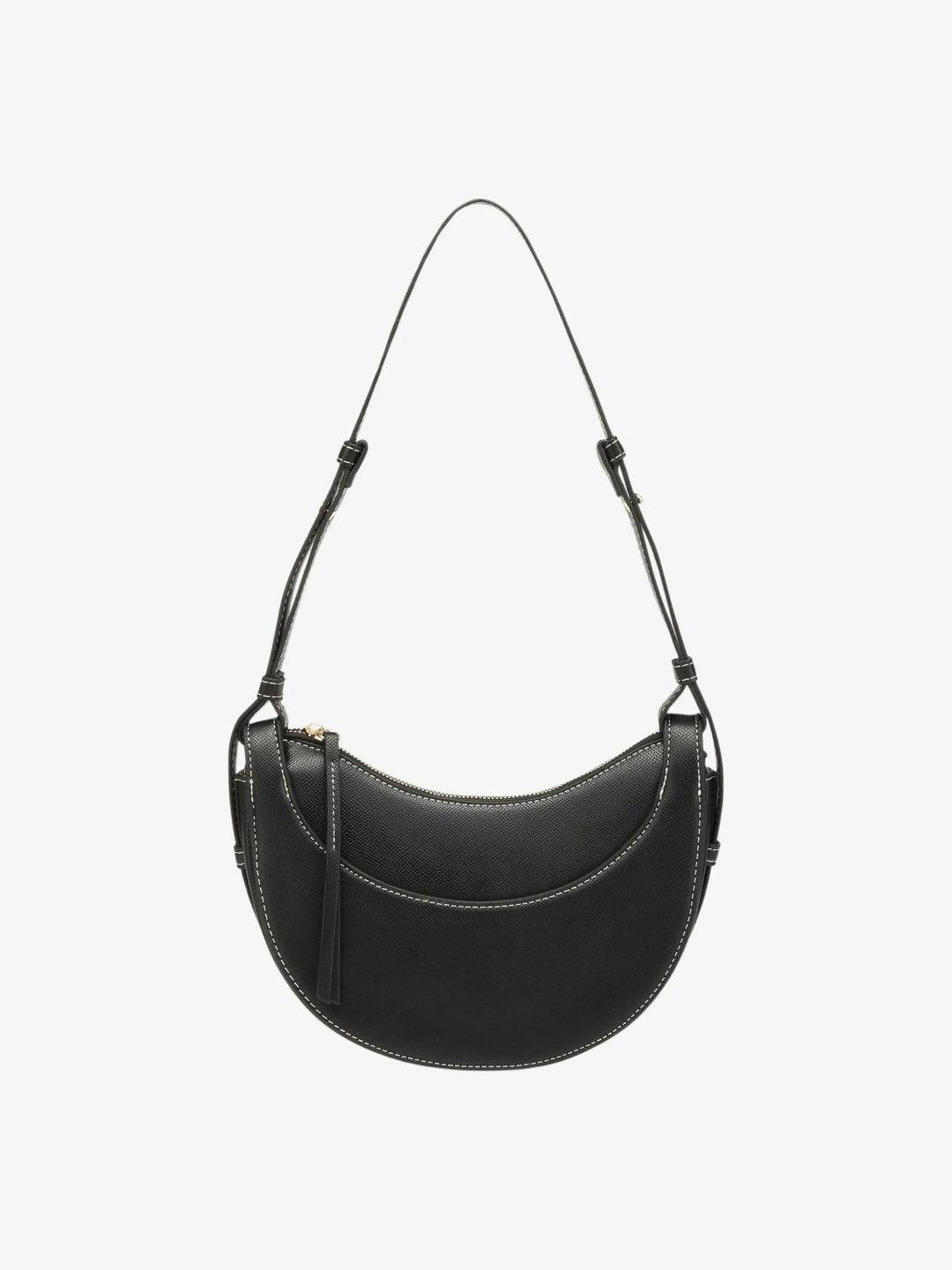 Sorvienne Pebbled Leather Look Half Moon Bag in Black
