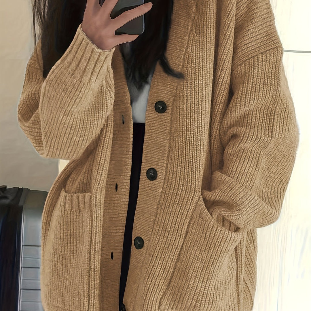 Sorvienne Oversized Cardigan with Deep Patch Pockets in Camel