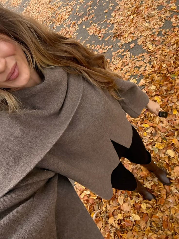 Sorvienne Relaxed Asymmetric Scarf Coat in Taupe