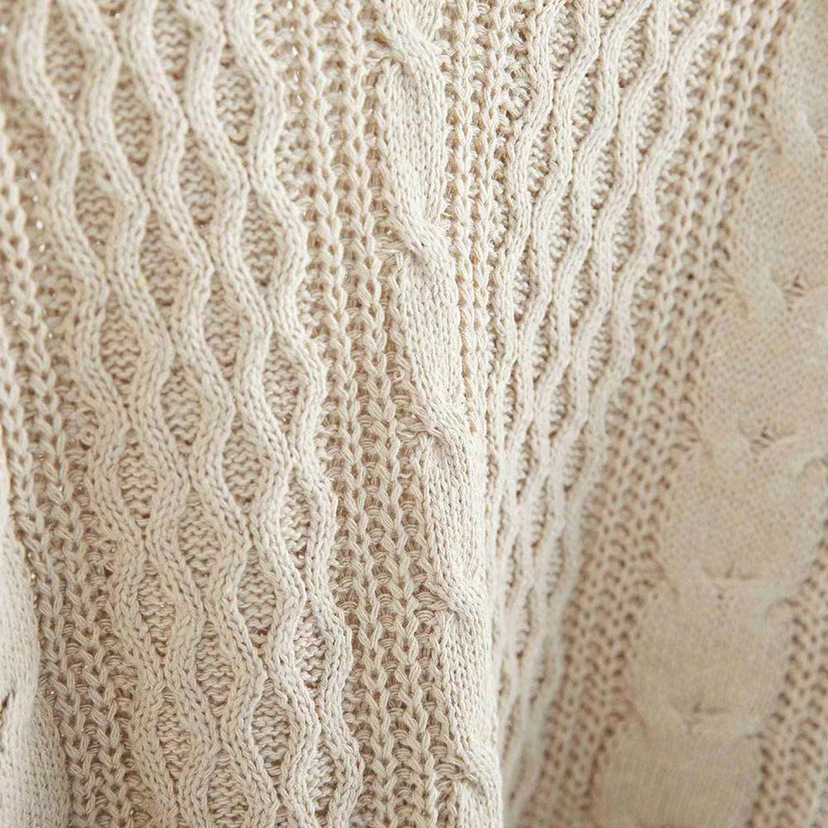 Sorvienne Oversized Notch Neck Cable Knit Jumper