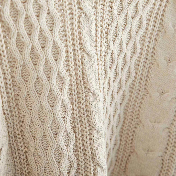 Sorvienne Oversized Notch Neck Cable Knit Jumper