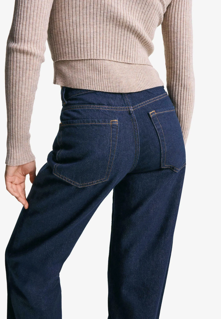 Sorvienne Relaxed High Waisted Wide Leg Jeans in Dark Blue