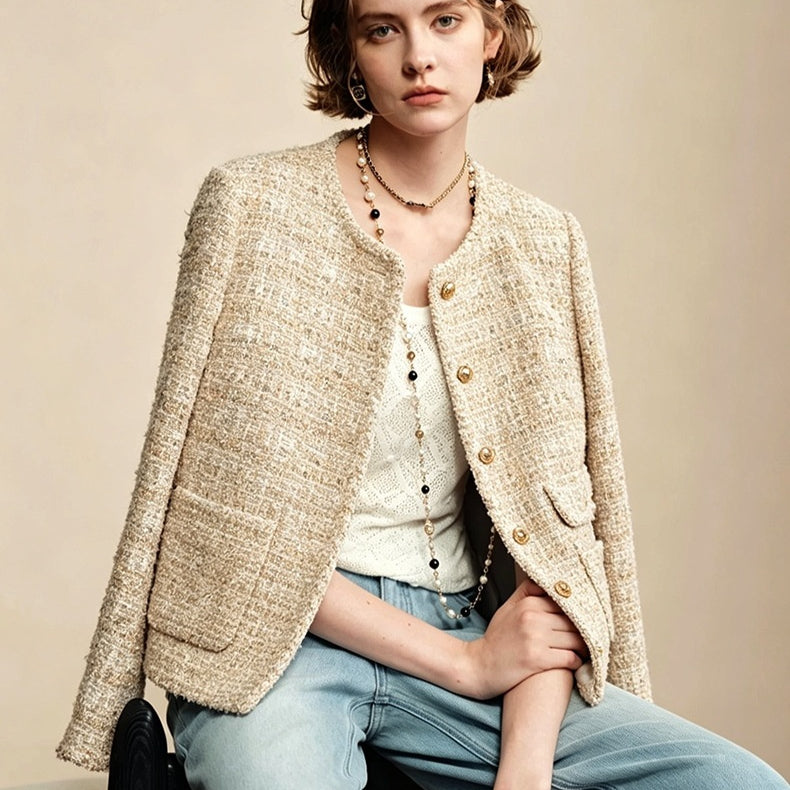 Sorvienne Cropped Gold Button Boucle Jacket