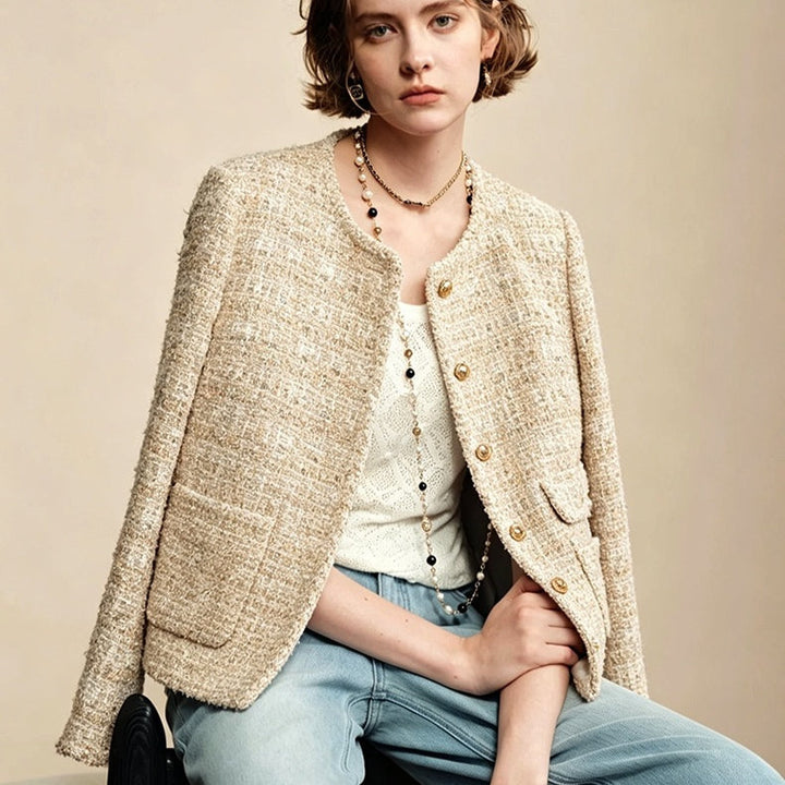 Sorvienne Cropped Gold Button Boucle Jacket