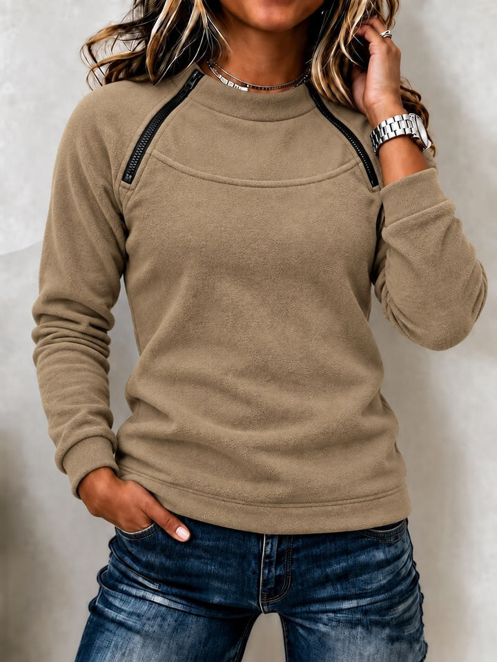 Sorvienne Relaxed Zip Detail Raglan Sweatshirt in Taupe