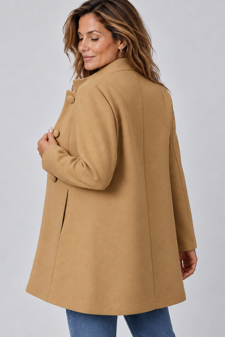 Sorvienne Tailored Wool Look Stand Collar Coat in Camel