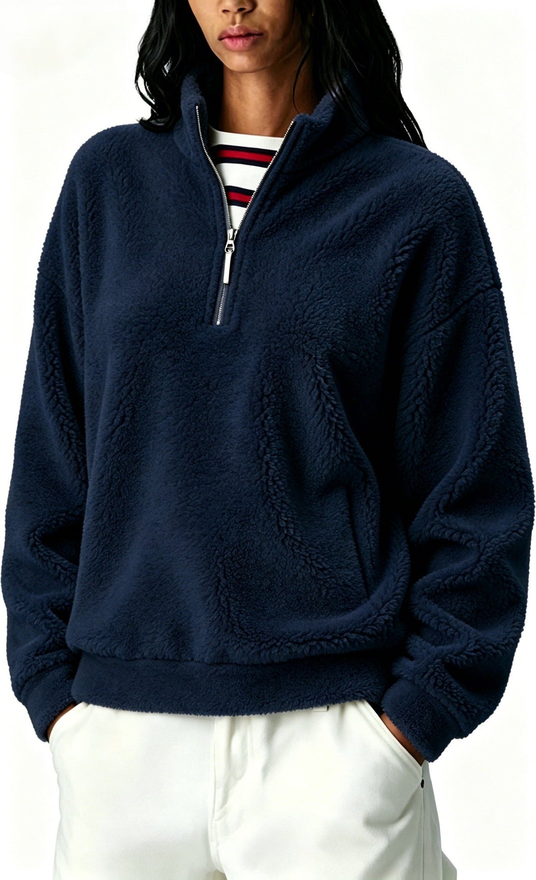 Sorvienne Relaxed Borg Half Zip Fleece in Navy