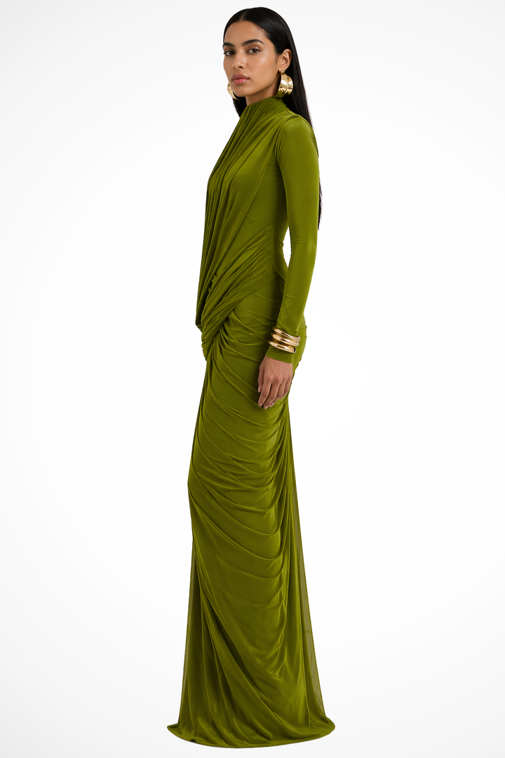 Sorvienne Women's Long Sleeve High Neck Maxi Dress