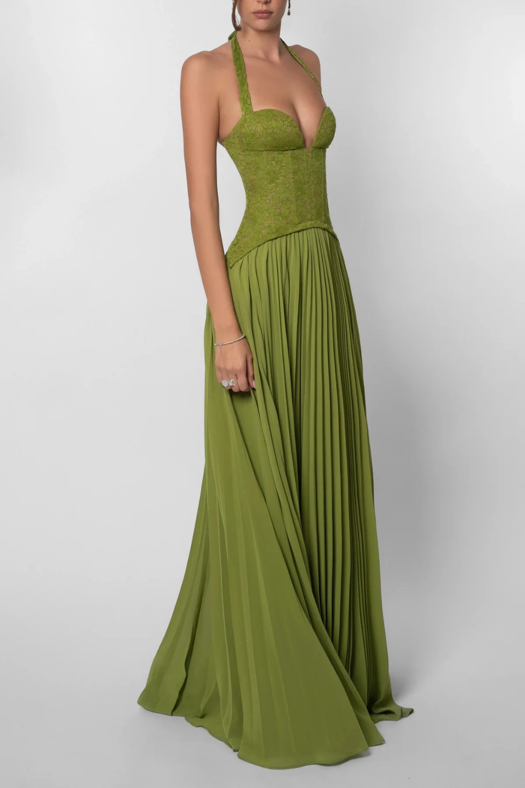 Sorvienne Halter Lace Corset Flowing Maxi Dress