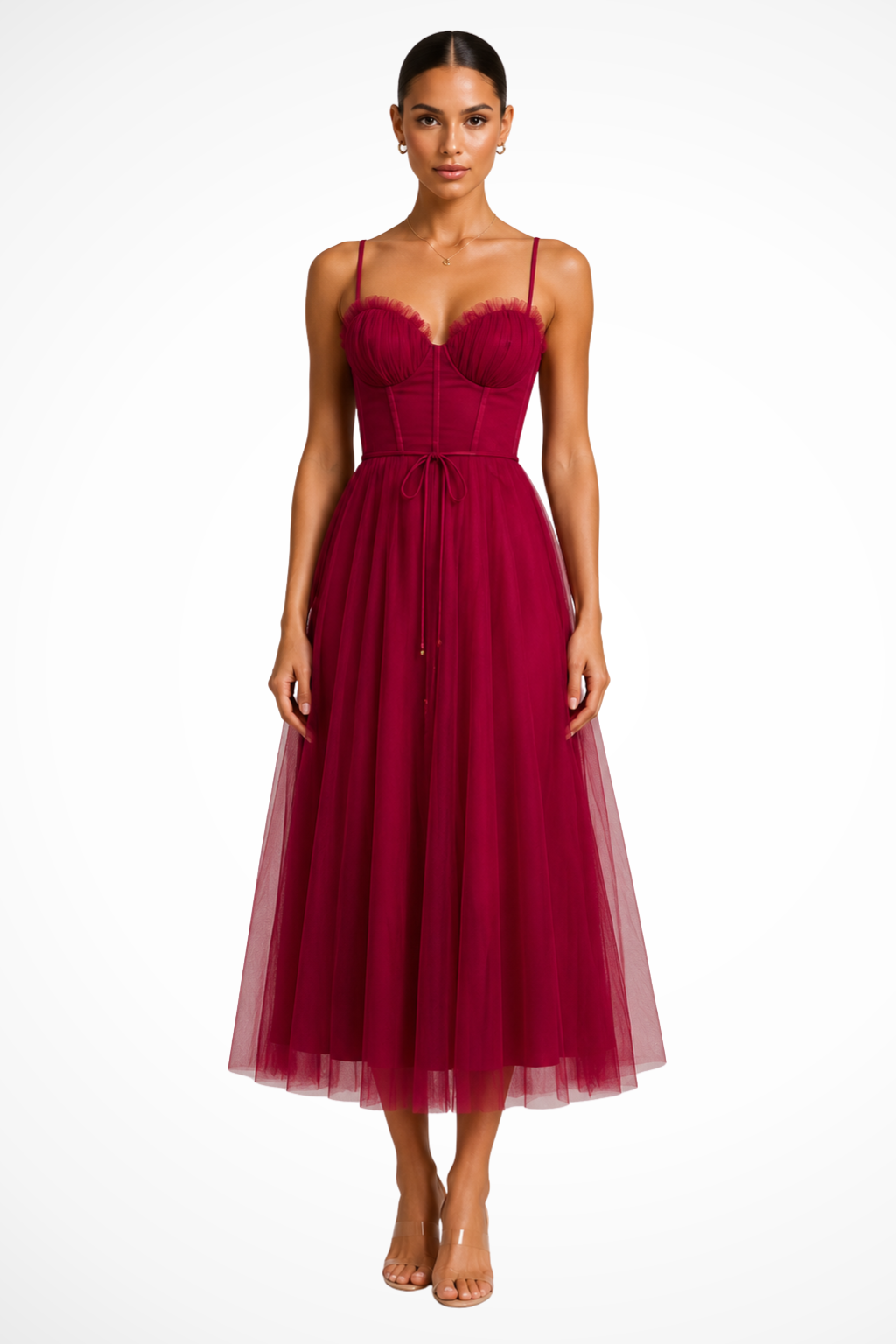 Wine Red Women's Corset Tiered Midi Dress – Sorvienne