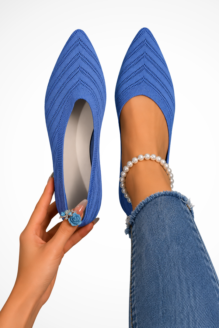 Sorvienne Pointed Toe Knit Orthopaedic Loafers in Blue