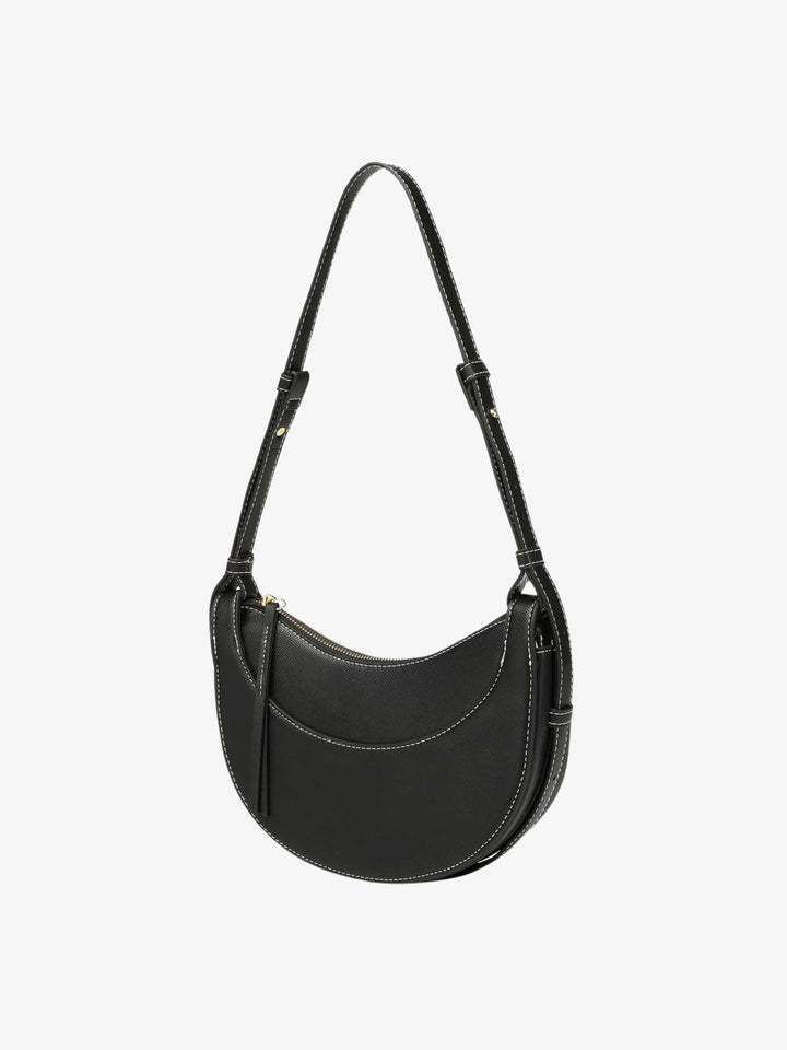 Sorvienne Pebbled Leather Look Half Moon Bag in Black