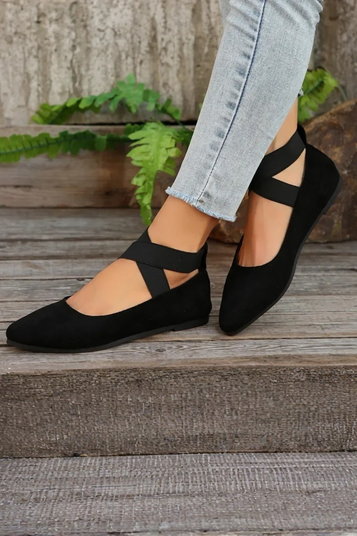 Sorvienne Women's Pointed Toe Ankle Strap Ballet Flats