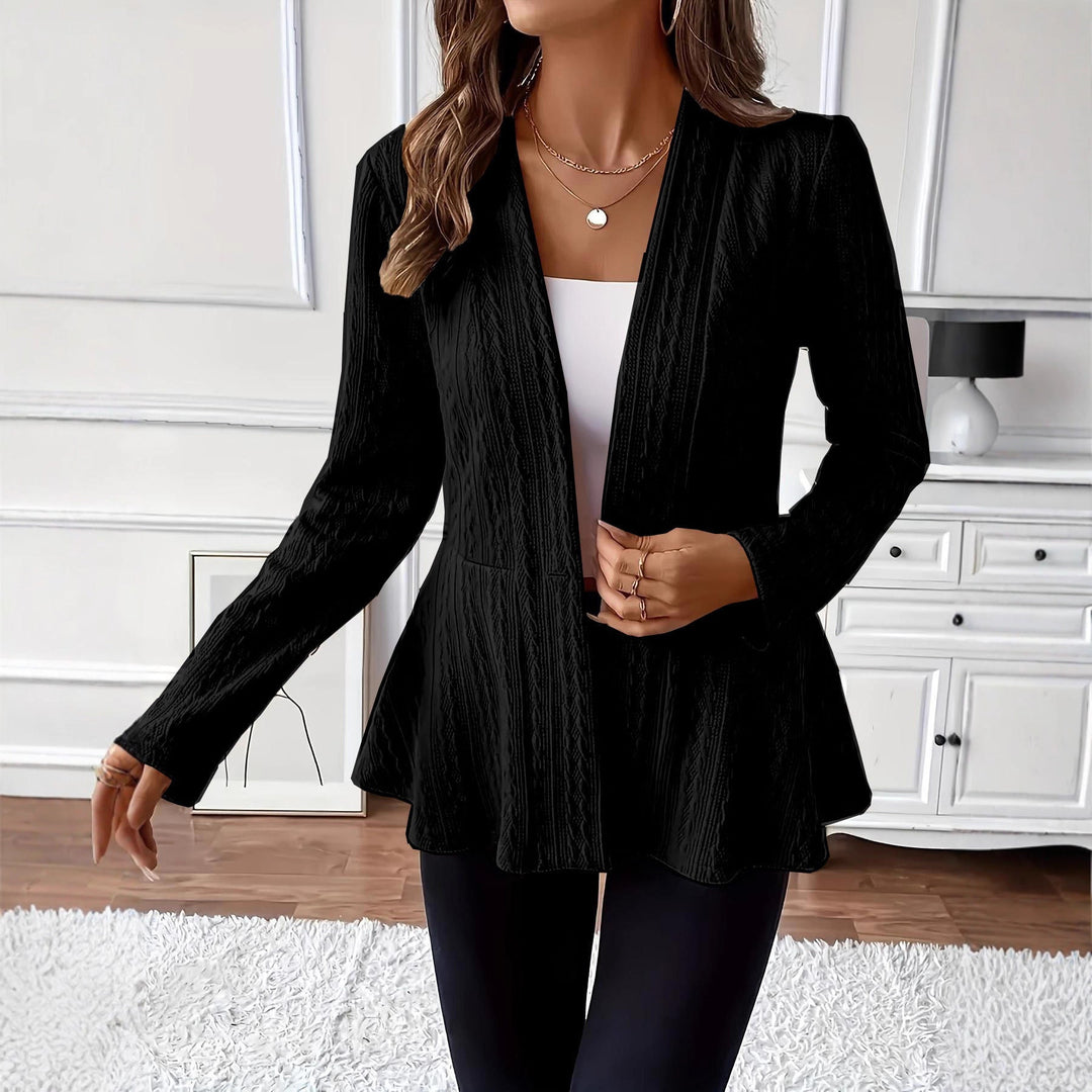 Sorvienne Tailored Textured Knit Peplum Jacket in Black