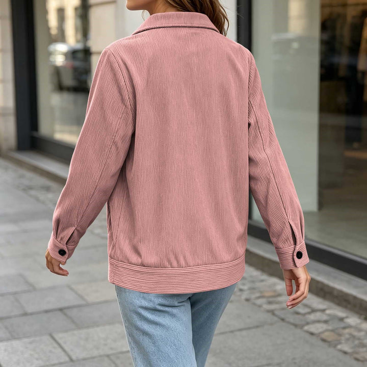 Sorvienne Relaxed Button Front Cord Jacket in Pink