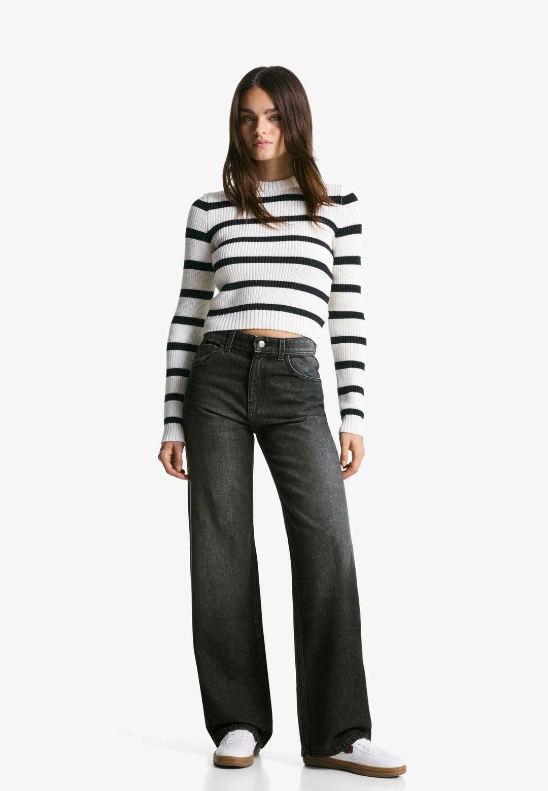 Sorvienne Relaxed High Waisted Wide Leg Jeans in Washed Black