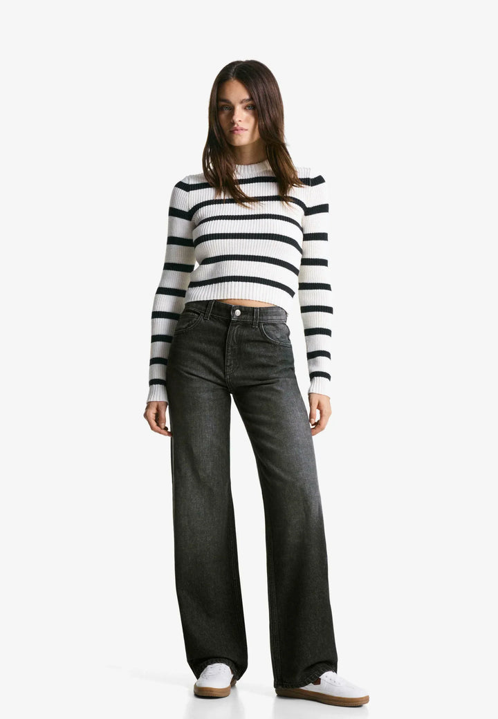 Sorvienne Relaxed High Waisted Wide Leg Jeans in Washed Black