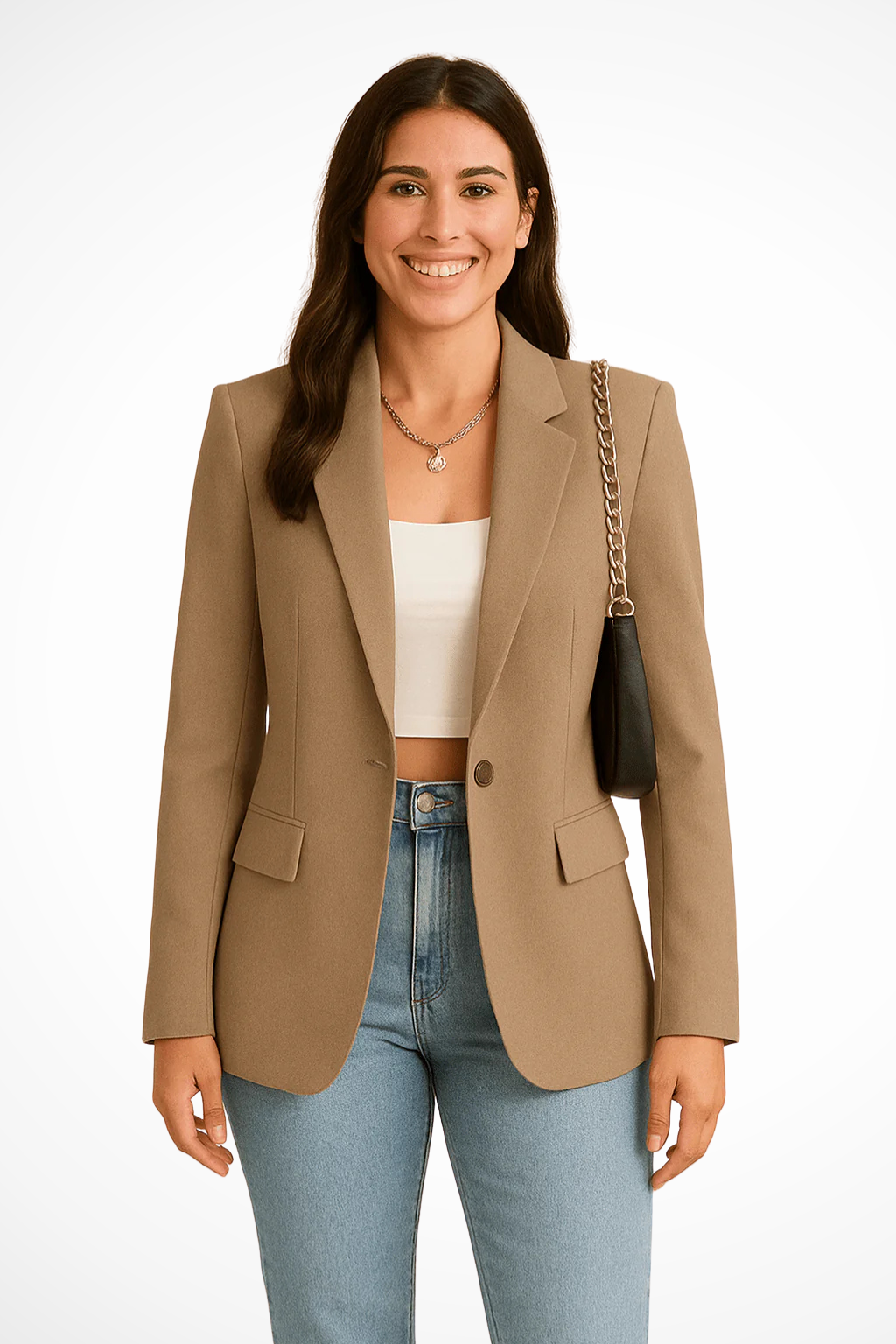 Sorvienne Women's Tailored Blazer Jacket in Khaki