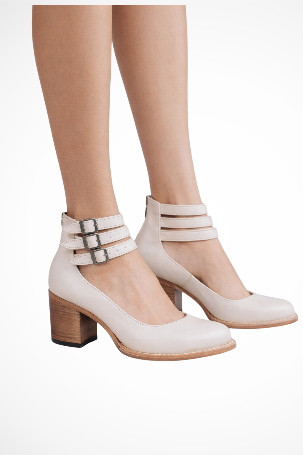Sorvienne Women's Strappy Ankle Strap Heels in White