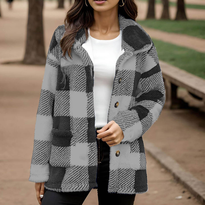 Sorvienne Relaxed Borg Check Shacket in Grey