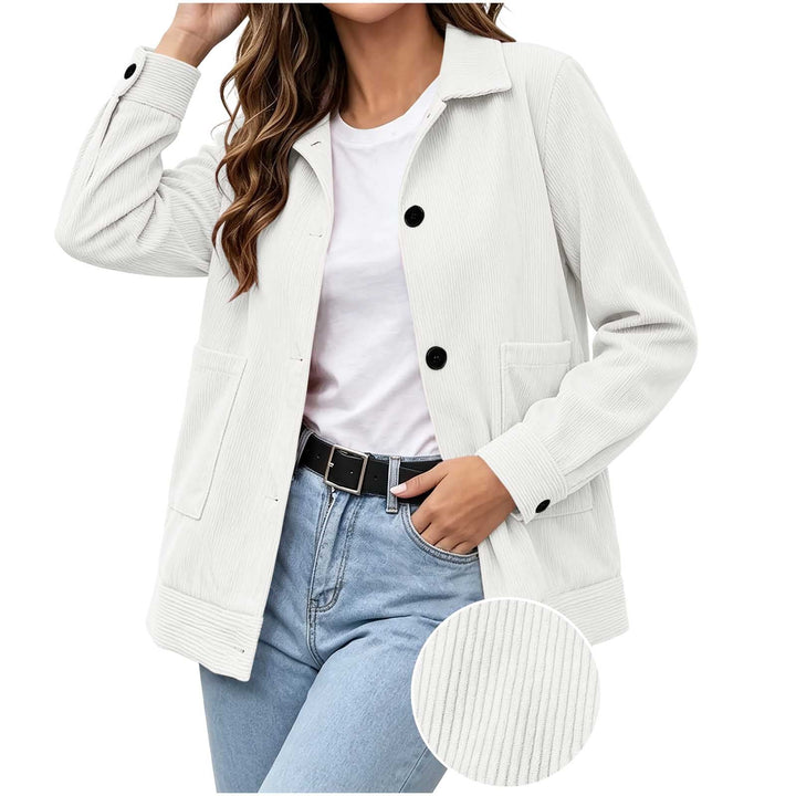Sorvienne Relaxed Button Front Cord Jacket in White