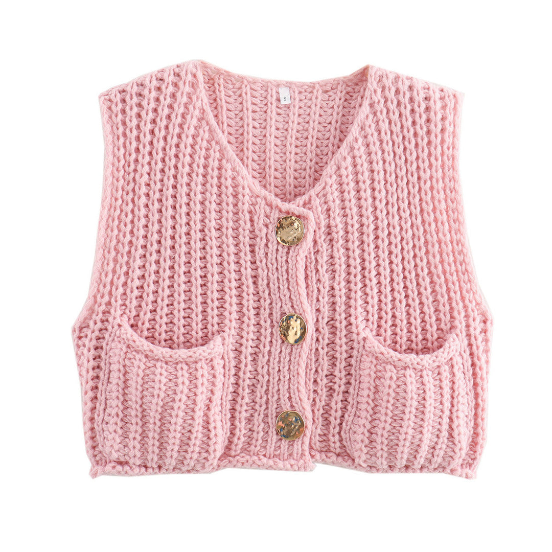 Sorvienne Relaxed Chunky Knitted Waistcoat in Pink