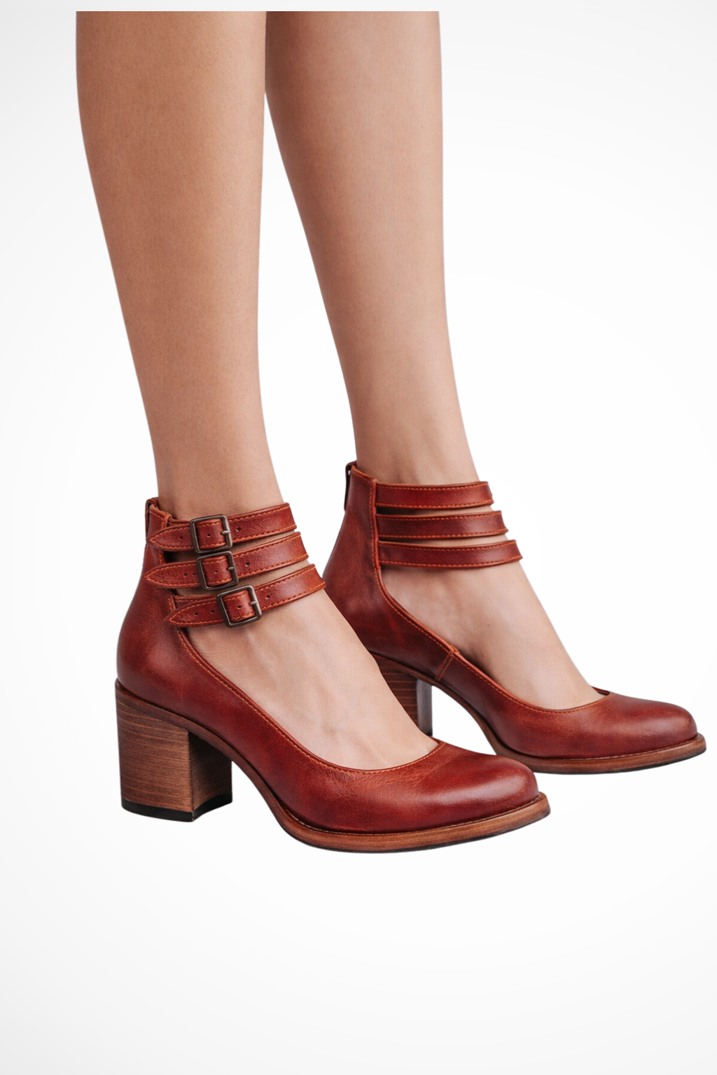 Sorvienne Women's Strappy Ankle Strap Heels in Red