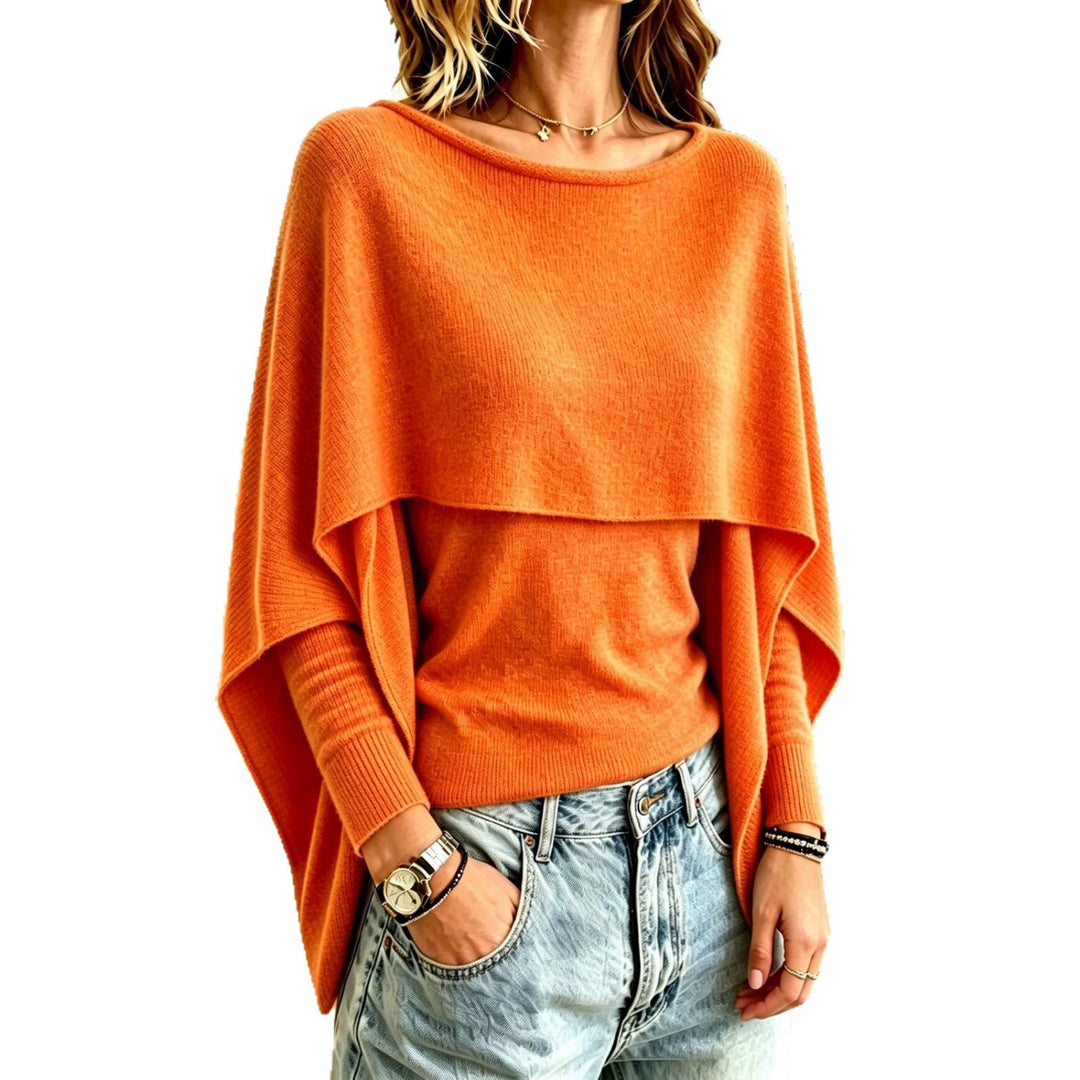 Sorvienne Relaxed Layered Cape Jumper in Orange