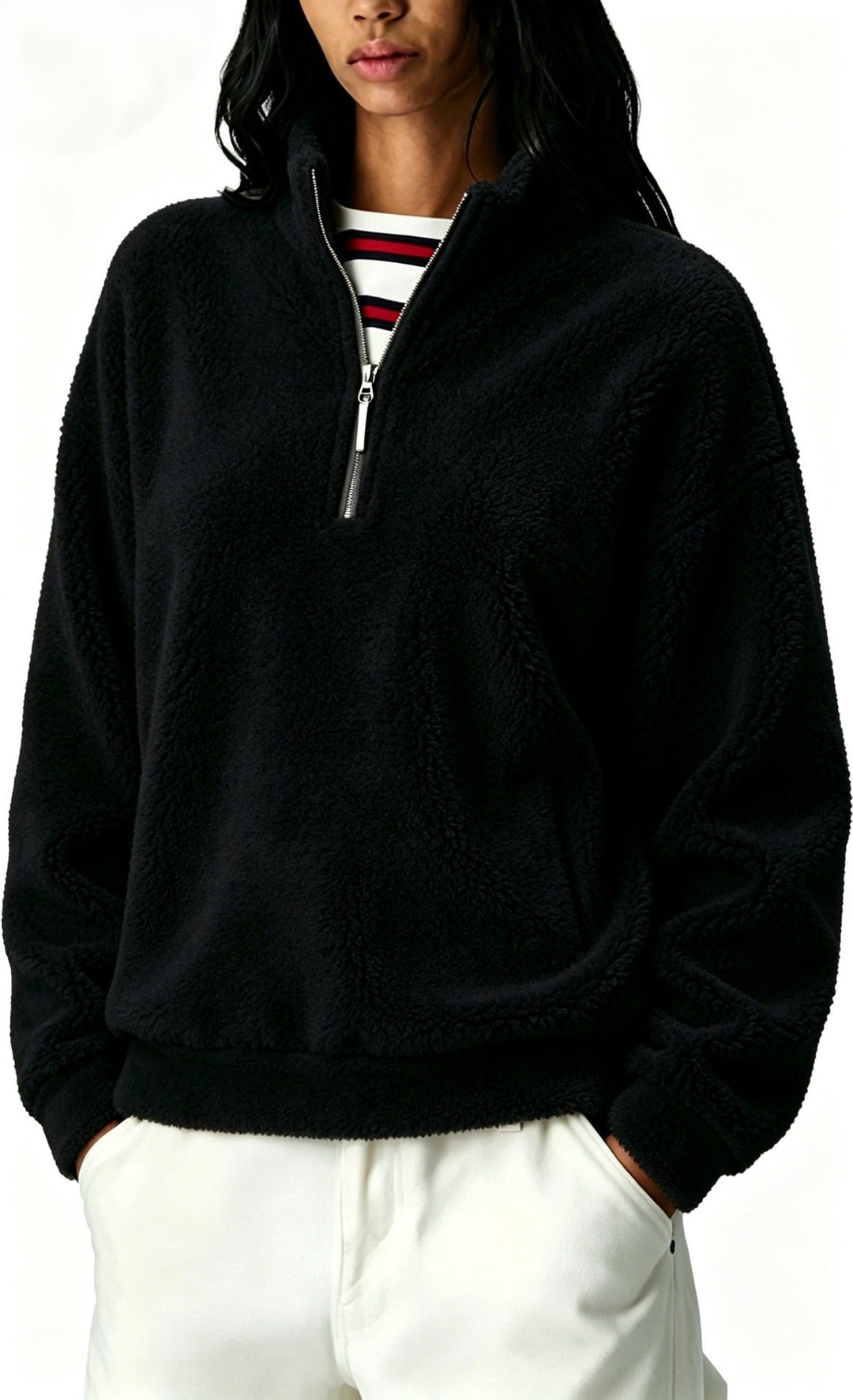 Sorvienne Relaxed Borg Half Zip Fleece in Black
