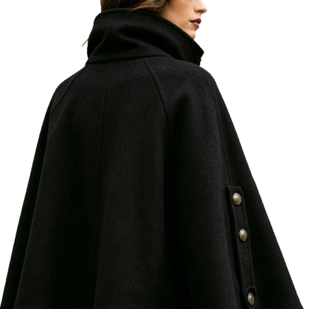 Sorvienne Relaxed Stand Collar Button Cape Jacket