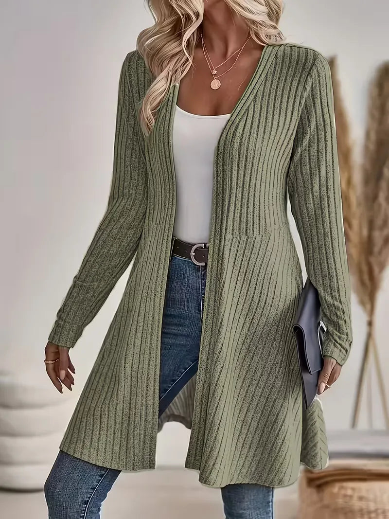 Sorvienne Ribbed Edge to Edge Longline Cardigan in Sage Green