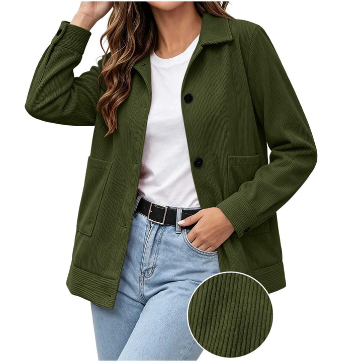 Sorvienne Relaxed Button Front Cord Jacket in Olive