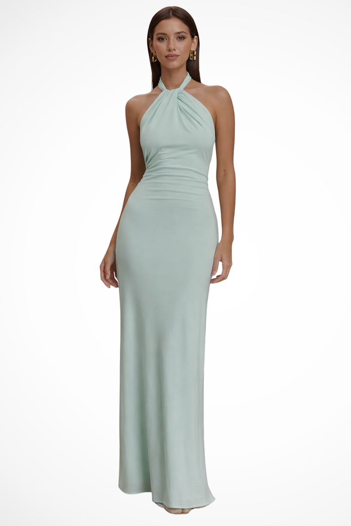 Sorvienne Women's Halter Neck Bodycon Maxi Dress in Mint Green