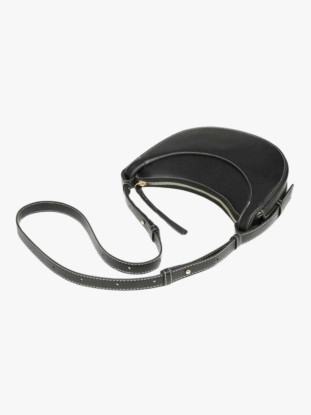 Sorvienne Pebbled Leather Look Half Moon Bag in Black